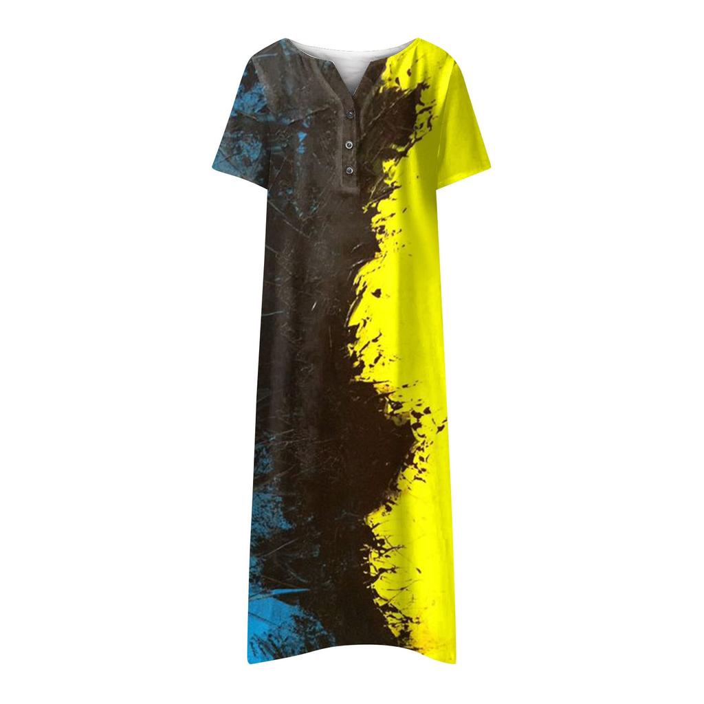 Women's Summer Casual Printed V-Neck Short-Sleeve Swing Dress