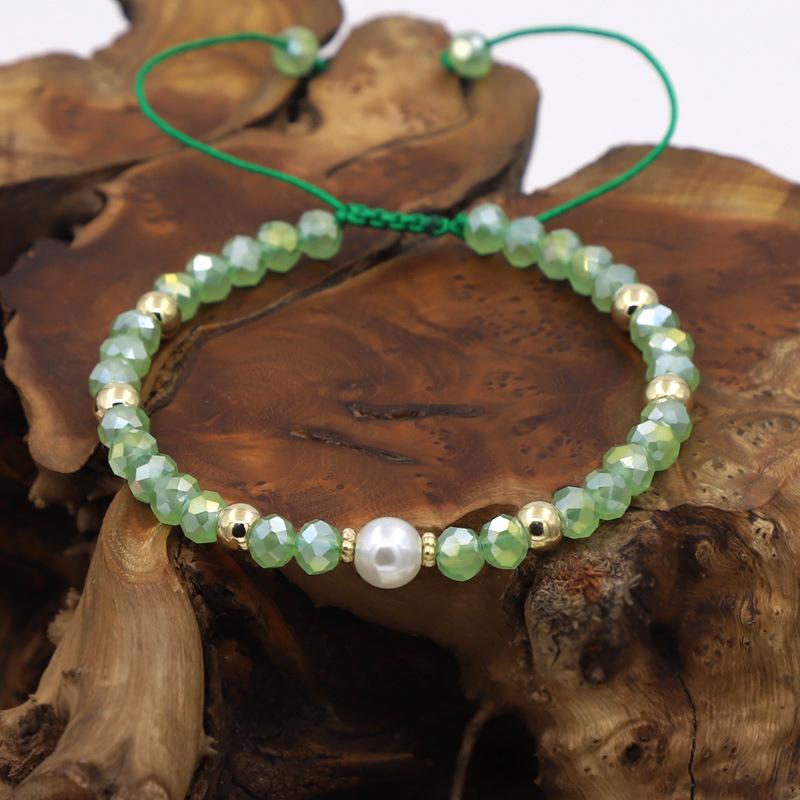 Colorful Crystal & Faux Pearl Adjustable Bead Bracelet, 6mm Beads