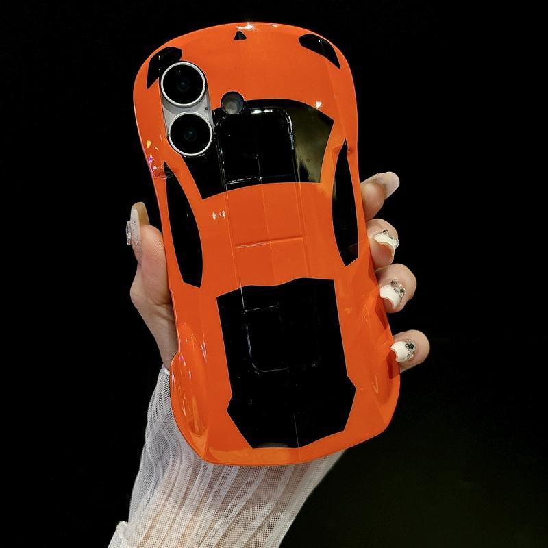

Чохол для телефону 3D у формі автомобіля однотонний для iPhone 16 Pro Max 15 14 Pro 13 12 11 глянсовий протиударний жорсткий ПК гібридний силіконовий з м яким краєм бампер iPhone 13 Pro помаранчевий