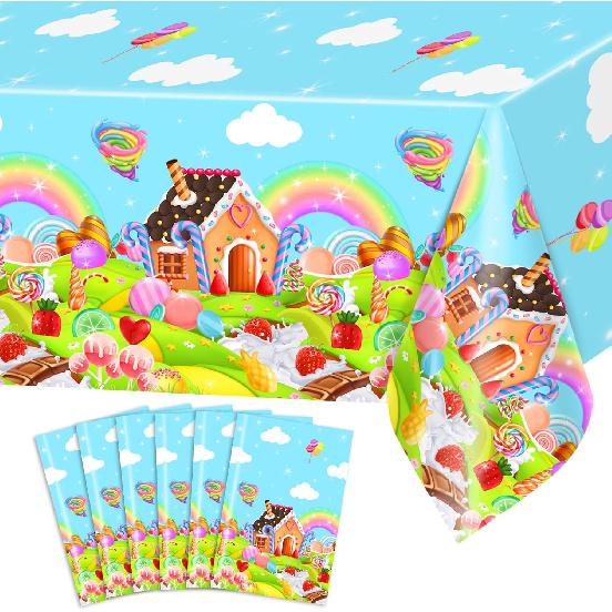 Avezano 3 Pcs Candyland Party Tablecloth Colorful Lollipop Table Covers Sweet Candy Land Birthday Party Baby Shower Supplies