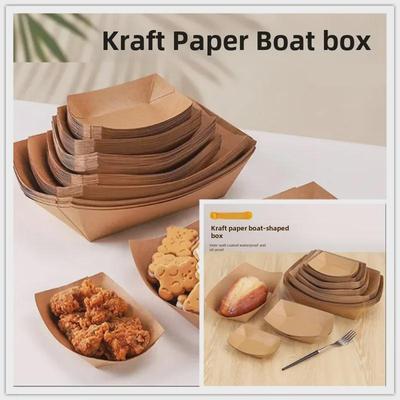 Oil-Proof Food-Grade Kraft Paper Boat for Popcorn, French Fries, Chicken Wings, and BBQ