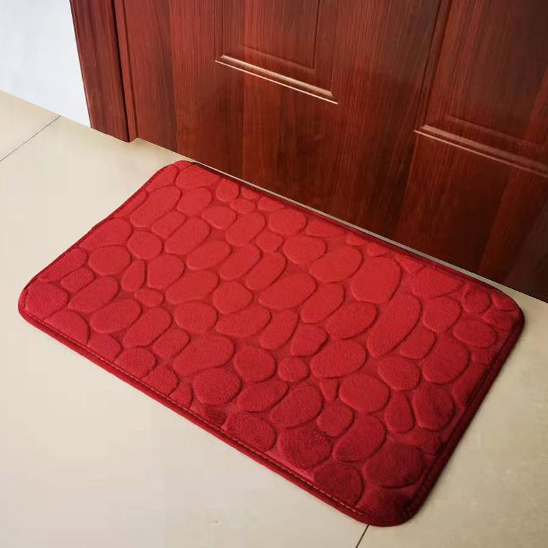 Pebble Print Non-Slip Coral Fleece Bathroom Rug and Toilet Mat Set