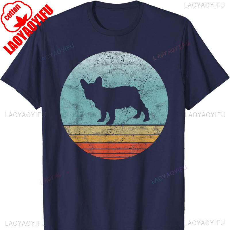 Französische Bulldogge Hunderasse Vintage Stil Tier Hunde T-Shirt Harajuku Kleidung Y2k Oberteile Draußen Hohe Qualität Baumwollhemd unisex