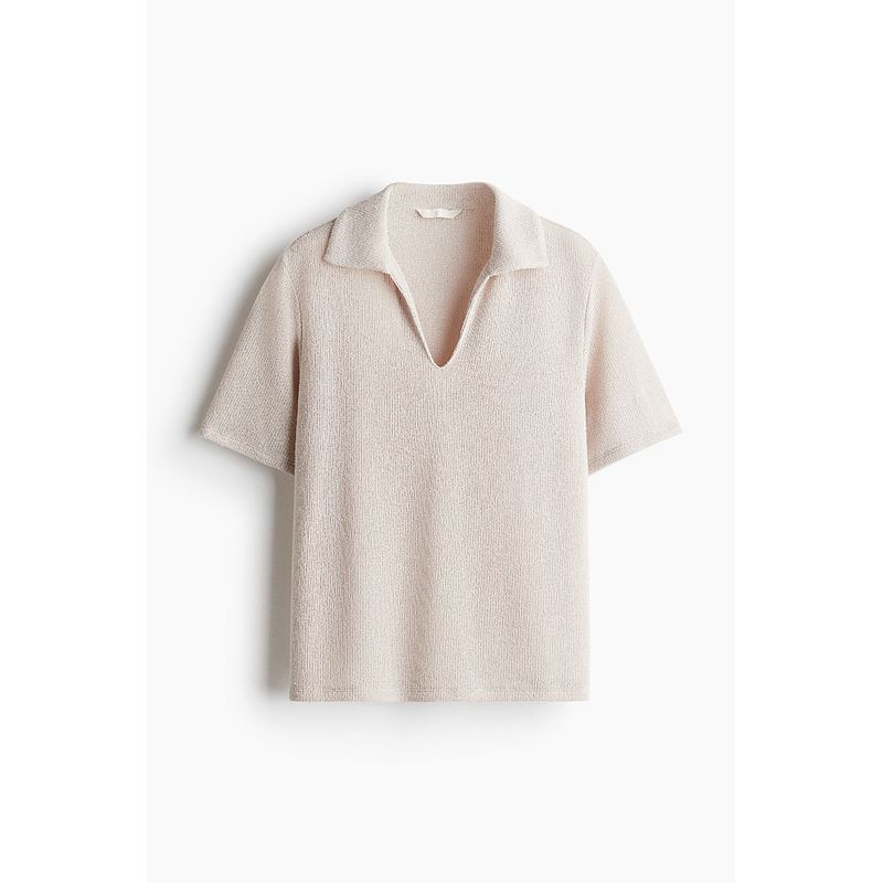 

HM Women s Shirt 2025 Summer New Arrival Knitting Seagull Collar Temperament Commute Casual Short-Sleeved Top 1294674 Light beige 170/104