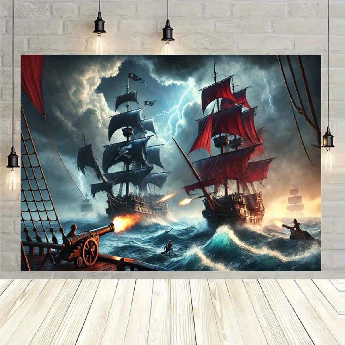 2D flat surface 1-piece background cloth for the scene of a pirate ship battle suitable for home and garden decoration 100x150cm
