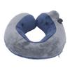 Self Inflatable Travel Pillow U Shaped Portable Neck Chain Support for Sleeping Napping Dark Blue with Gray