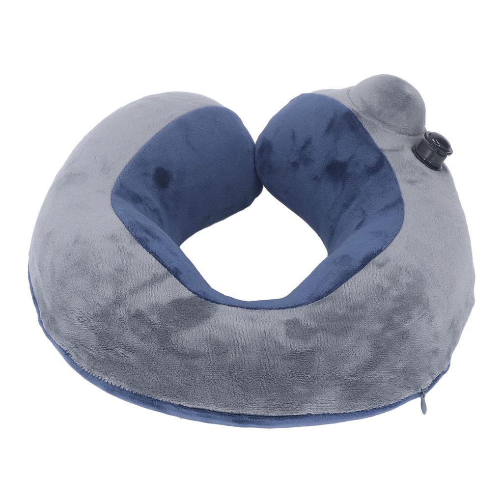 Self Inflatable Travel Pillow U Shaped Portable Neck Chain Support for Sleeping Napping Dark Blue with Gray