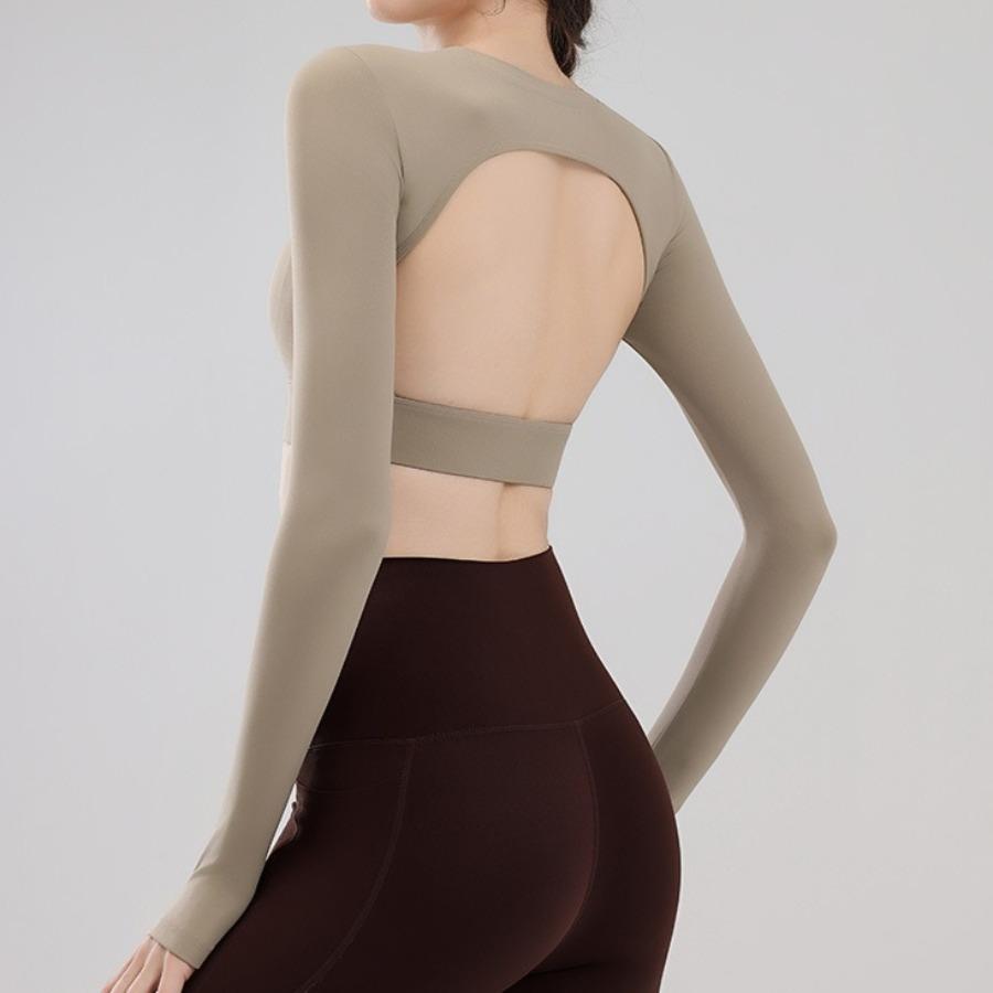 New nude feeling fitness with chest pad, running yoga backless top, integrated long-sleeved tight women's sports fitness clothes