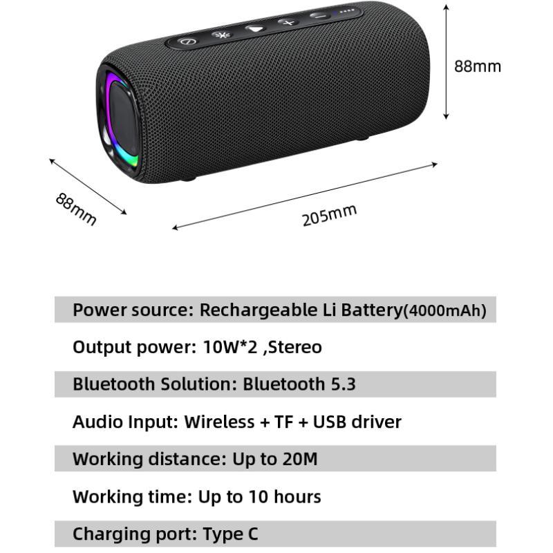 20W Wireless Bluetooth Speaker EBS608 Hifi Boombox Bluetooth 5.3 Powerful Bass RGB LED Light TF Card USB disk Play Long Playback Time for Music