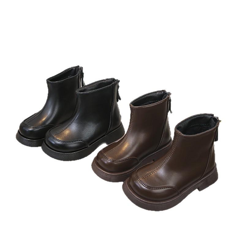 Girls' 2025 Autumn/Winter Korean Style Fleece-Lined Martin Ankle Boots