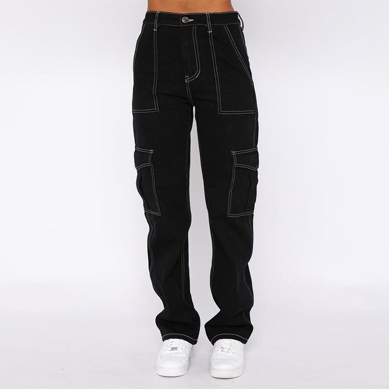 Stylish Skinny Handsome Women's High Waist Loose Trend Cargo Jeans