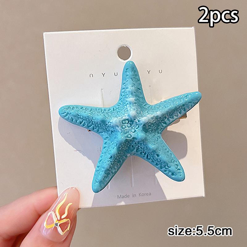 Y2K Blue Starfish Hairpin Summer Beach Vacation Hair Clip  Sweet Bangs Clip Girls Women Hair Accessories