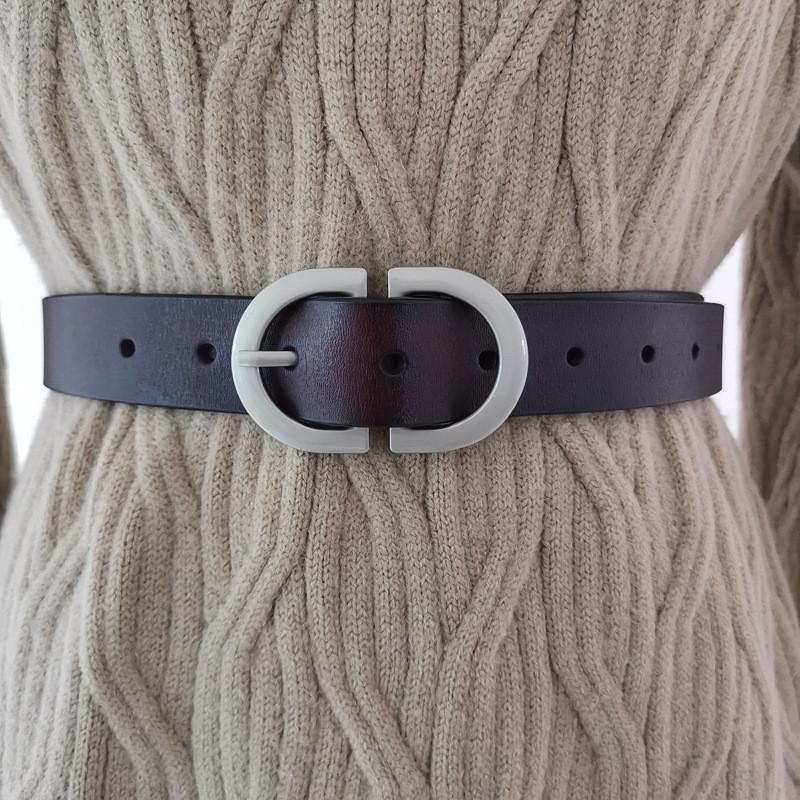 Leather Belt Women Versatile Belt With Antique Buckle For Casual Wear Office