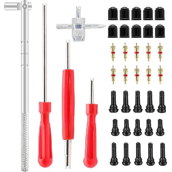 Valve Stem Puller Taller Tool, 5Pcs TR412, 5Pcs TR413, 5Pcs TR414 Tire Snap In Short Rubber Valve Stem, 4 Way Valve Core Remover, Single Head Tire