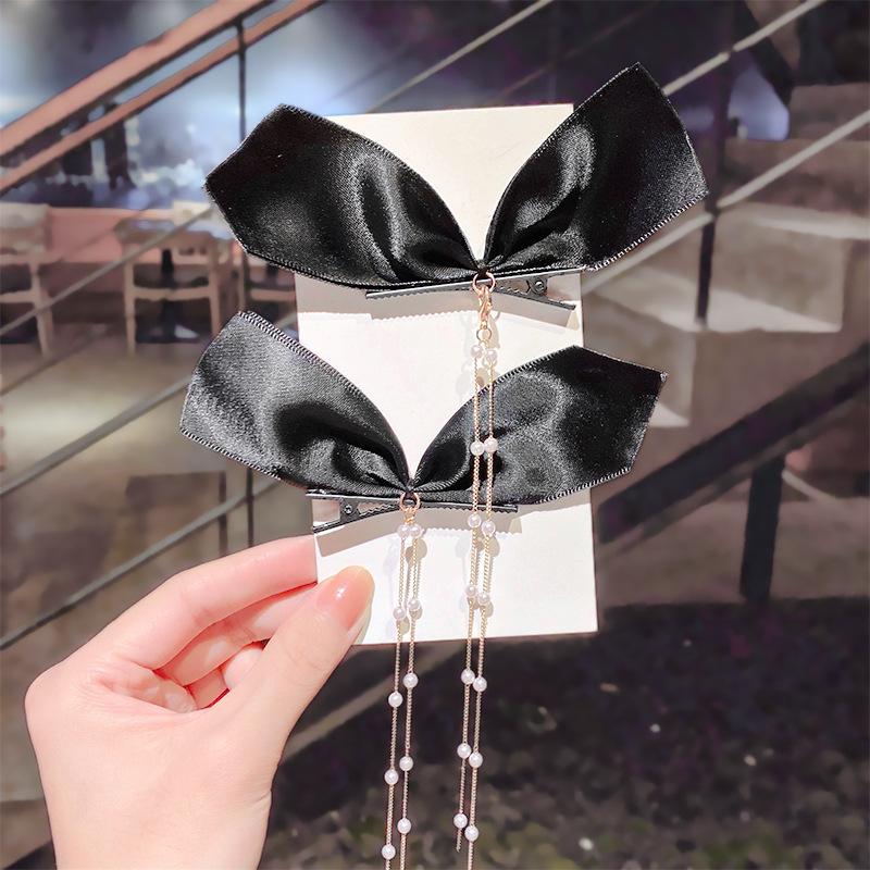Lystrfac Korean Long Ribbon Bow Hairpin for Women Girls Hairclip Bangs Hairgrips Cute Back Head Top Clip Hair Accessories