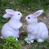 Cute Bunny Figurine 2Pcs Realistic White Rabbit Garden Statues, Weatherproof Resin Sculpture for Yard Bonsai Decoration Patio, Animal Ornament,