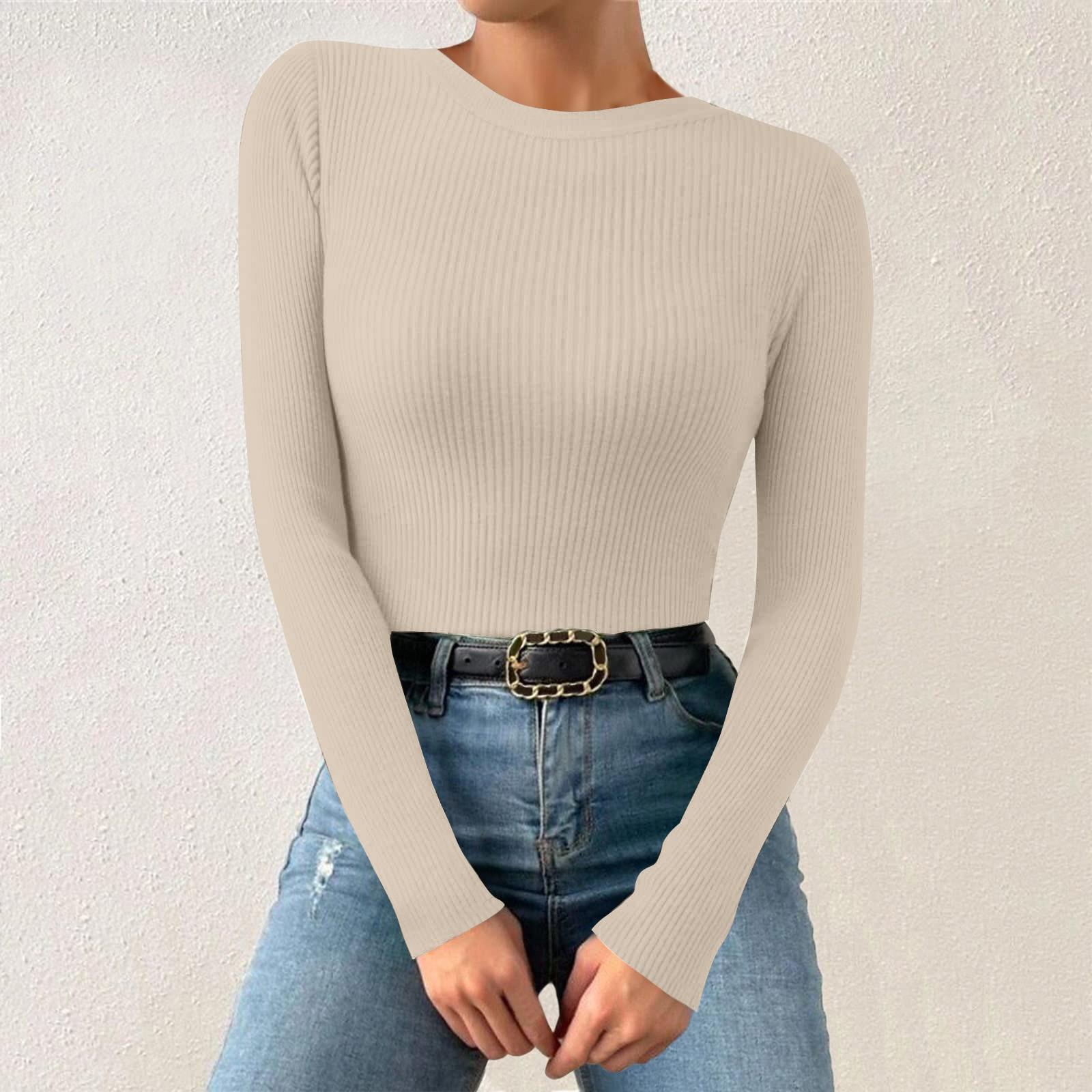 

Женская однотонная футболка с круглым вырезом и вертикальными длинными рукавами M хаки