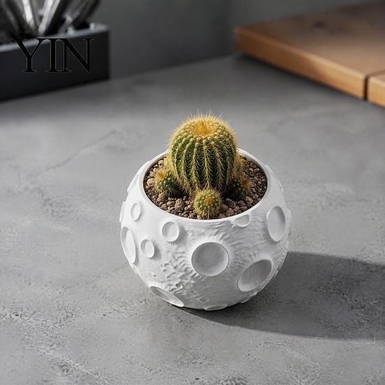 Dekorativer Fotografie-Requisit 3D-gedruckter Mondblumentopf für Sukkulenten, Kreativer Mondoberflächen-Pflanztopf Moderne Heimdeko Schreibtischdeko, Minimalistische Pflanze
