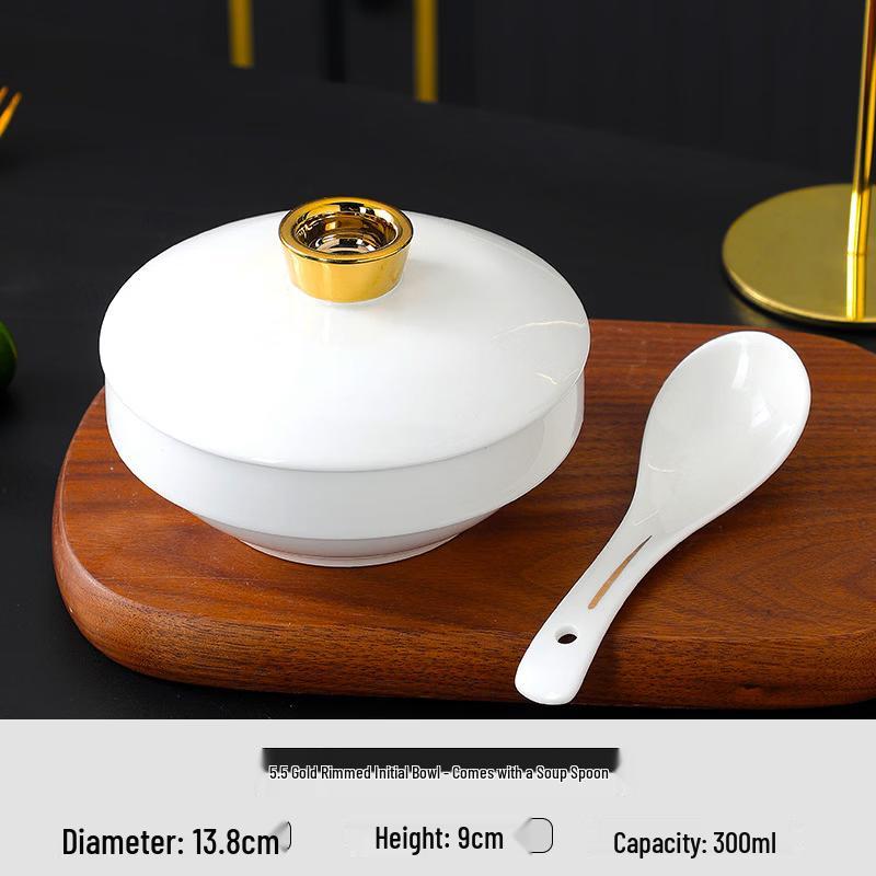 Ceramic Candle-Heated Stew Pot with Gold Rim