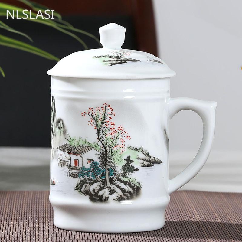 Jingdezhen Keramikk Med deksel Tekopper Håndmalt Blomstermønster Master Tekopp Boutiques Te-seremoni Tilbehør Tilbehør