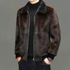 Men's High-End Mink Fur Coat - Winter Thickened Warm Lapel Jacket for Cold Protection