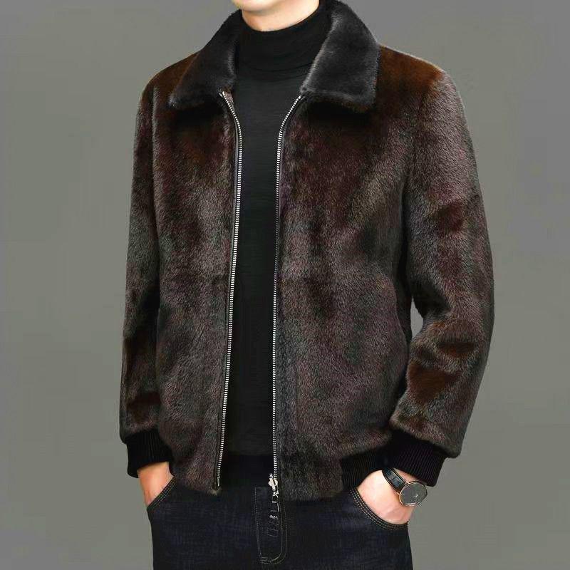 Men's High-End Mink Fur Coat - Winter Thickened Warm Lapel Jacket for Cold Protection