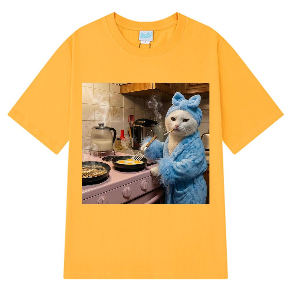 Funny Housewife Cat Meme T-Shirt Women Vintage T-Shirts Summer Short-sleeved Loose Oversized T-shirts