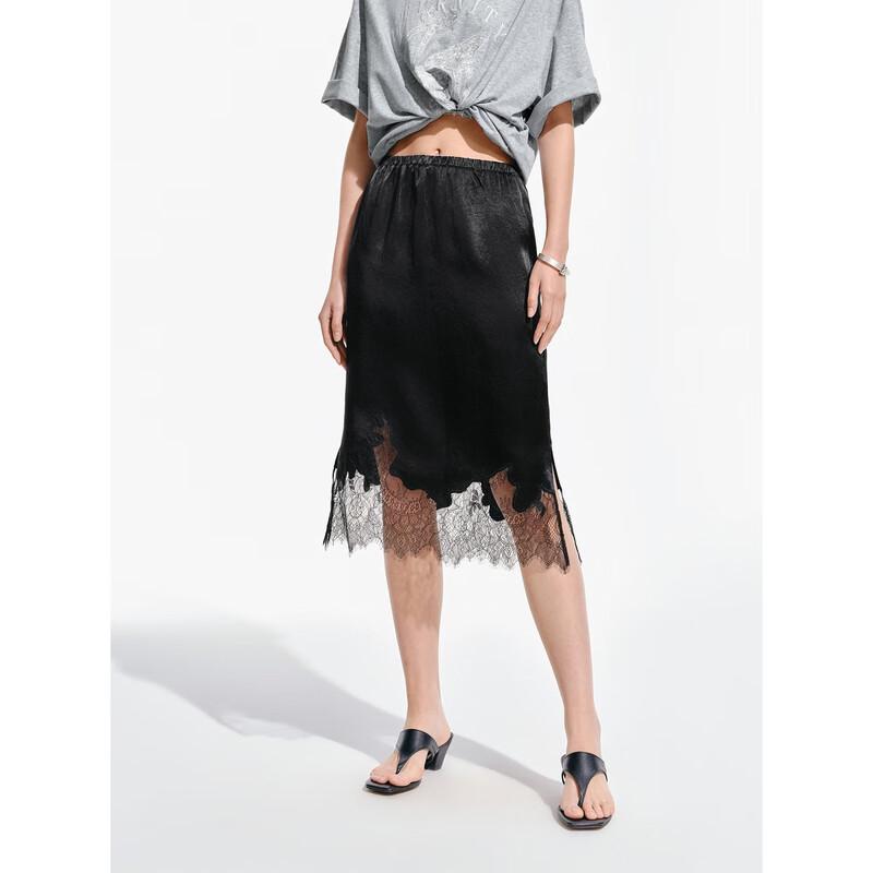 PEACEBIRD Women's Acetate Satin Lace Midi Skirt