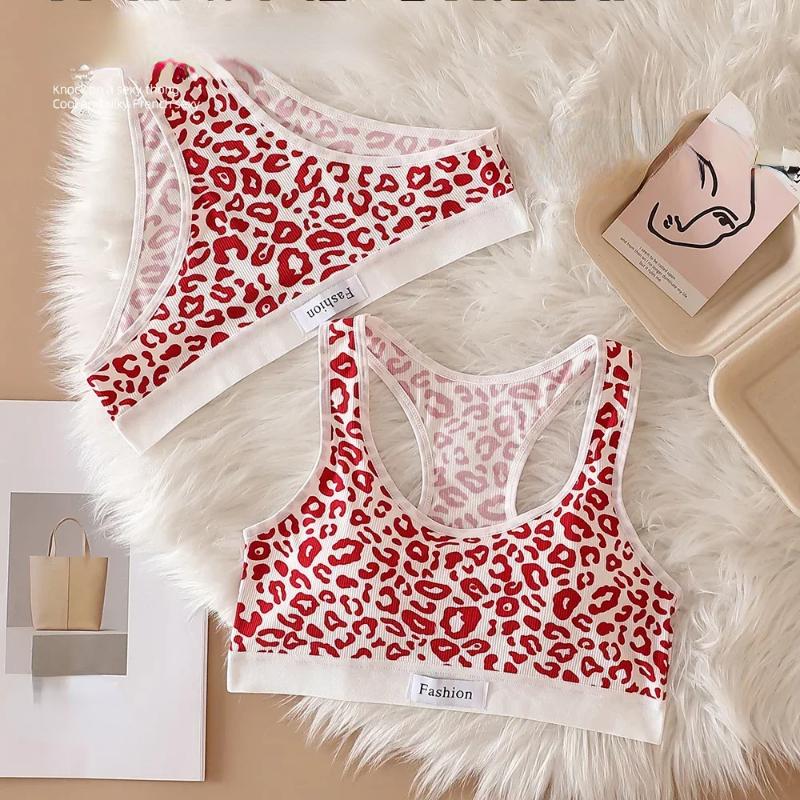 Damen Nahtloses BH-Set Slips Tiefer Bund Leopard Bralette Lingerie-Set V-Ausschnitt Sport-BH Baumwolle Sexy Unterwäsche-Set