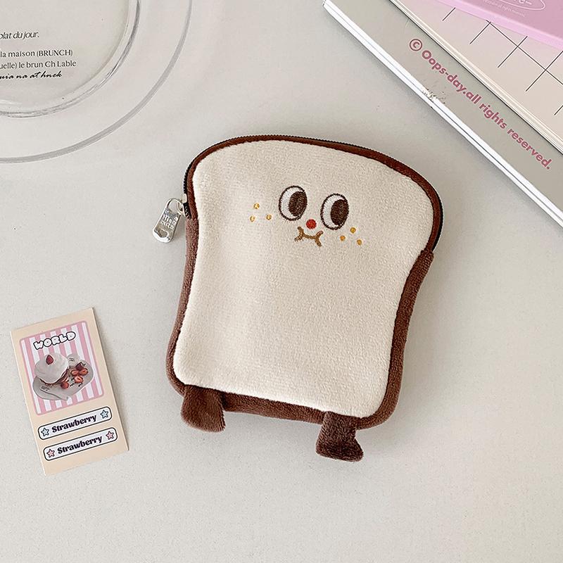 Ins Cartoon Plush Flat Storage Bag Soft Toast Desktop Storage Bag Student Portable Stationery Bag Pen Bag