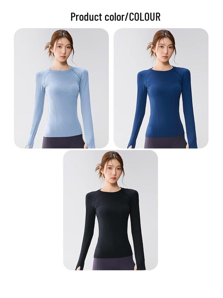 Women's Slimming Long-Sleeve Pilates & Running T-Shirt with Finger Cots - High-End, Tight-Fitting Fitness Top