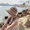 1pc Women's Bohemian Elegant Straw Visor Hat Summer Panama Straw Bags Summer Straw or Wicker Cap Bucket Sun Hat Stripe Sun Visor