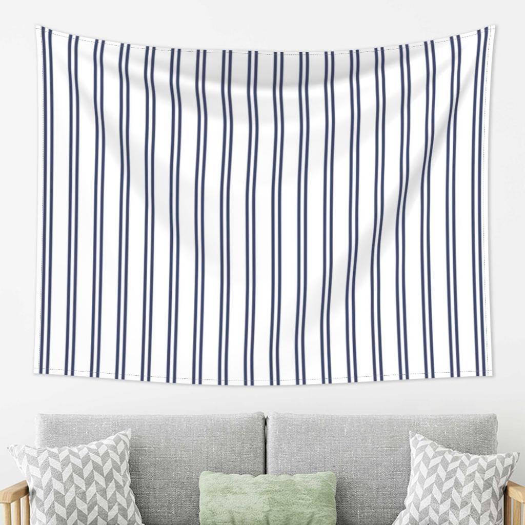 White And Navy Double Stripes Tapestry Decoration Art Aesthetic Tapestries for Living Room Bedroom Home Wall Cloth Wall Hanging