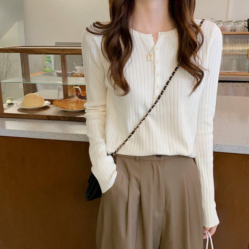 Spring Japanese Style Slimming Long Sleeve Knitted Top for Women