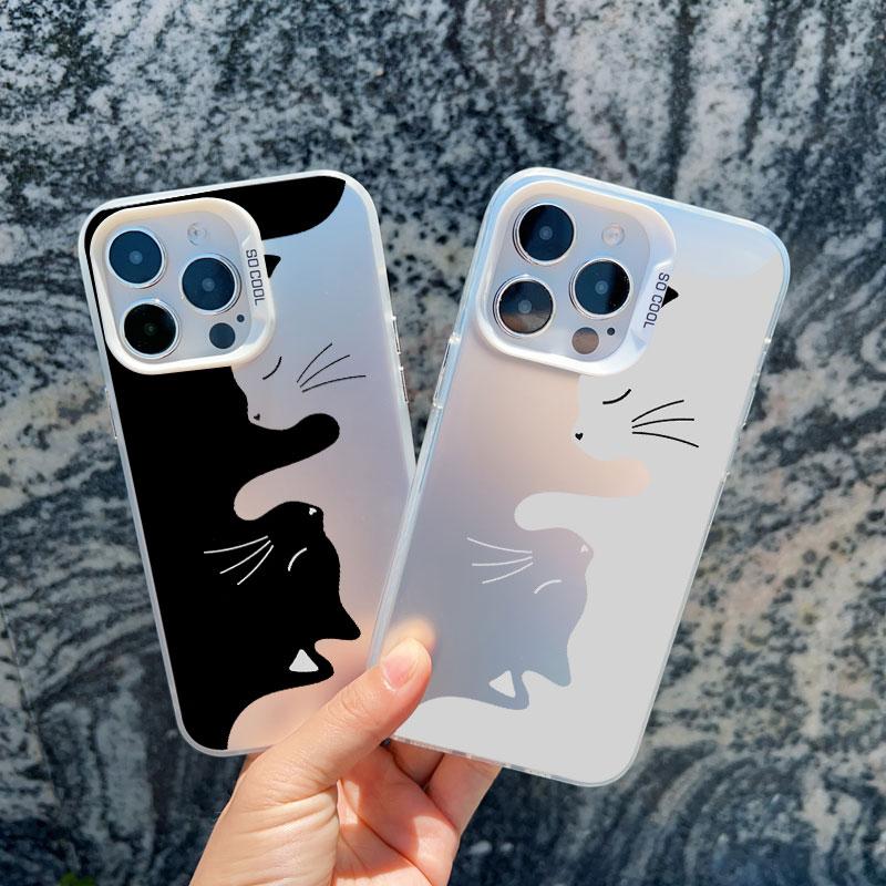 Coque de téléphone Mignonne Dessin Animé Chat Noir Pour iPhone 16 15 Pro Max Plus 14 13 12 11 Pro Max 13 Mini Anti-Choc Couverture Arrière Laser Funda