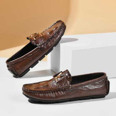 Live Crocodile Pattern Beanie Shoes Lazy Driving Shoes British Casual Men's Leather Shoes Genuine Leather Cowhide