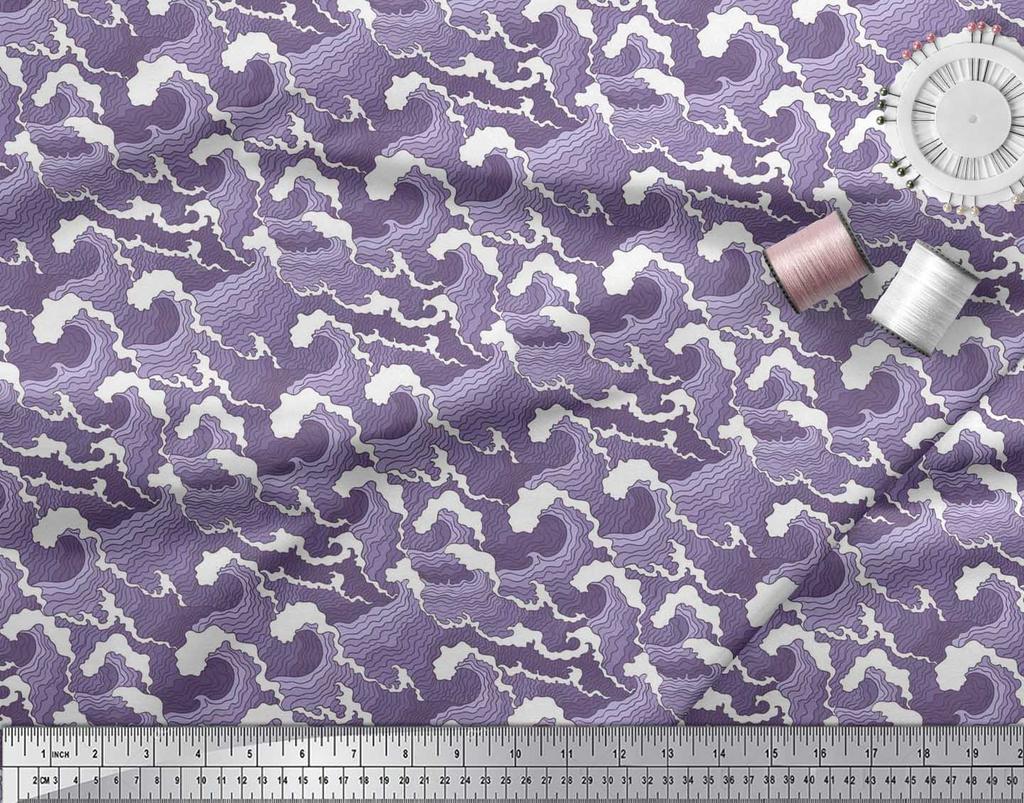 Soimoi Japan Crepe Satin Fabric Waves Shirting Decor Fabric Printed Metre 42 Inch