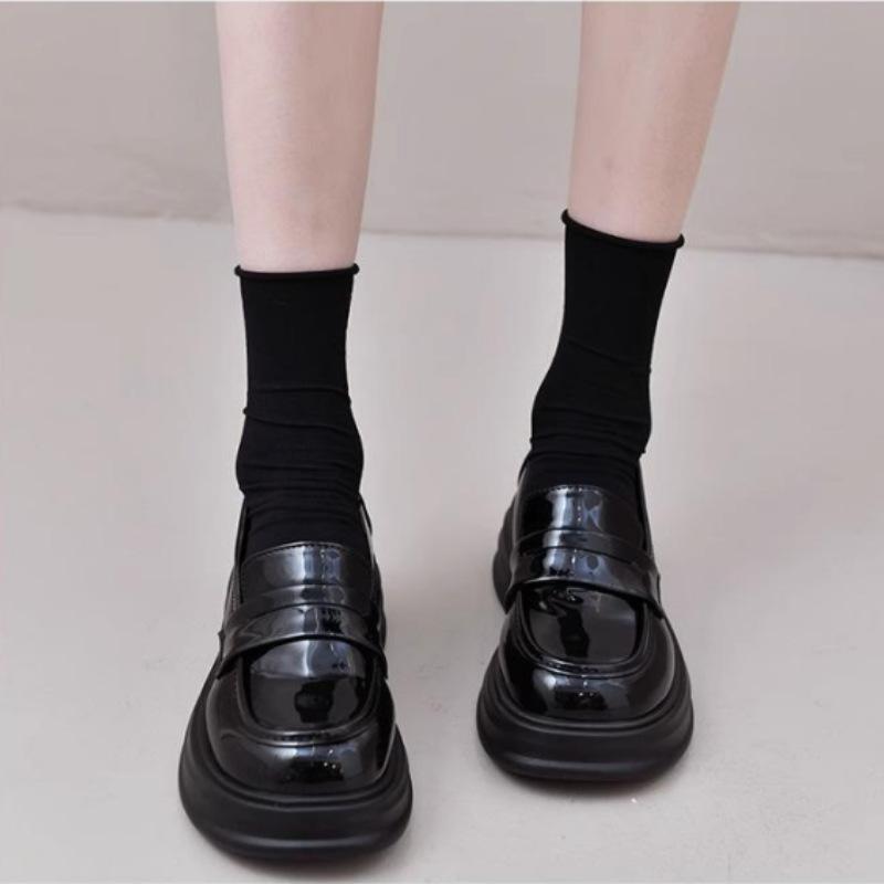 

New versatile Mary Jane round head platform loafer single shoes small leather shoes British one-pedal small leather shoes 40 чёрный