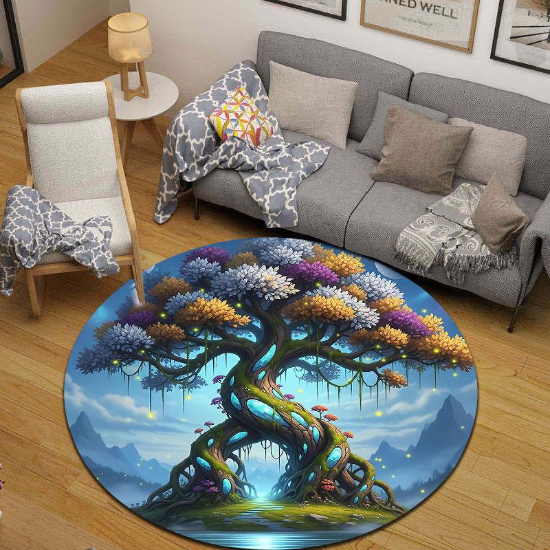 Decorative Round Christmas Multicolor Rug Pad, Non-Slip Floor Mat for Bathroom