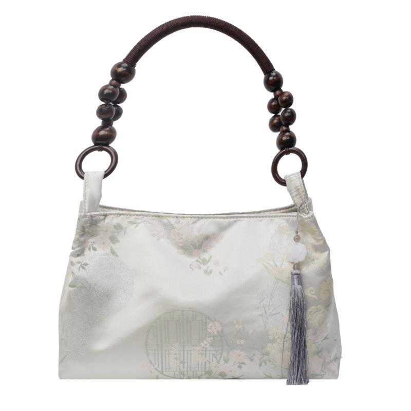 New Chinese niche velvet embossed dark pattern versatile armpit bag, high-end retro foreign style wooden beads, shoulder hand bag