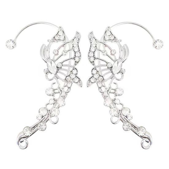 

1 Pair Women Prom Ear Cuffs Non-pierced Ear Clips Butterfly Wings Rhinestone Earrings Anti-slip Lightweight Bride
