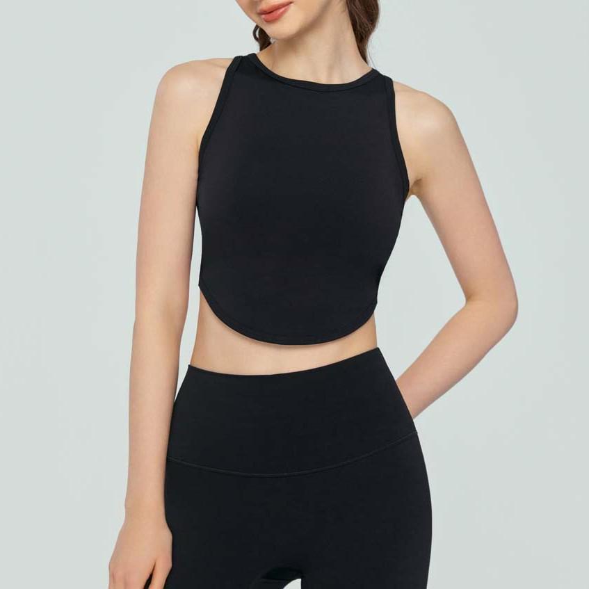 Crisscross Back Yoga Sports Bra - Slimming Round Neck Fitness Top