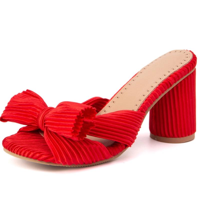 Fashion Fashion Summer Slippers Sandals Shoes Woman Outside Sweet Bow High Heels Slides Green Red Black Party Shoes Female Large Size 50
