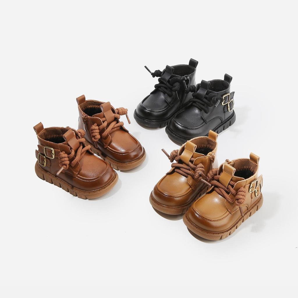 Autumn/Winter Non-slip Soft Sole Baby Walker Boots - British Style for Boys & Girls, Plus Velvet Leather
