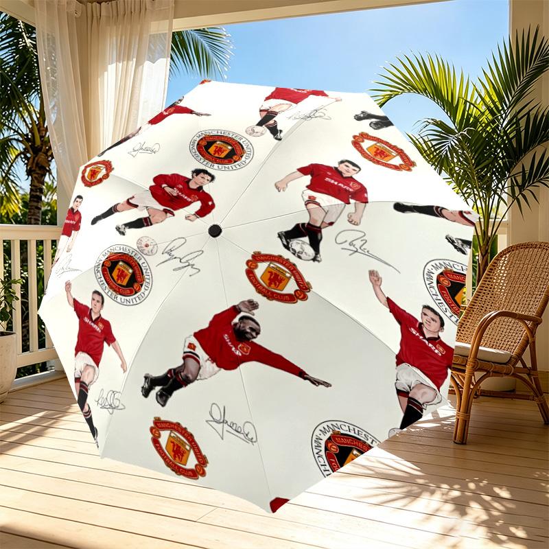 Manchester Football Print Automatic Open Close Umbrella, Portable Foldable Umbrella, for Outdoor Commute Camping Trip, Ideal Birthday Gift