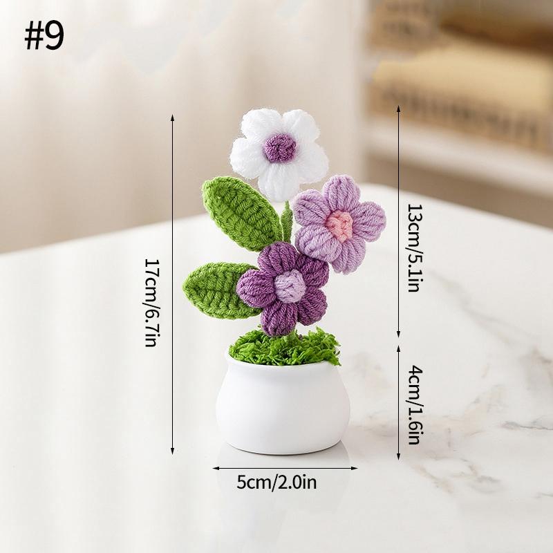 Ruční háčkování Malé rostliny v květináčích Roztomilá simulace květiny Interiér auta Kancelář Dekorace na plochu Umělé květinové dárky