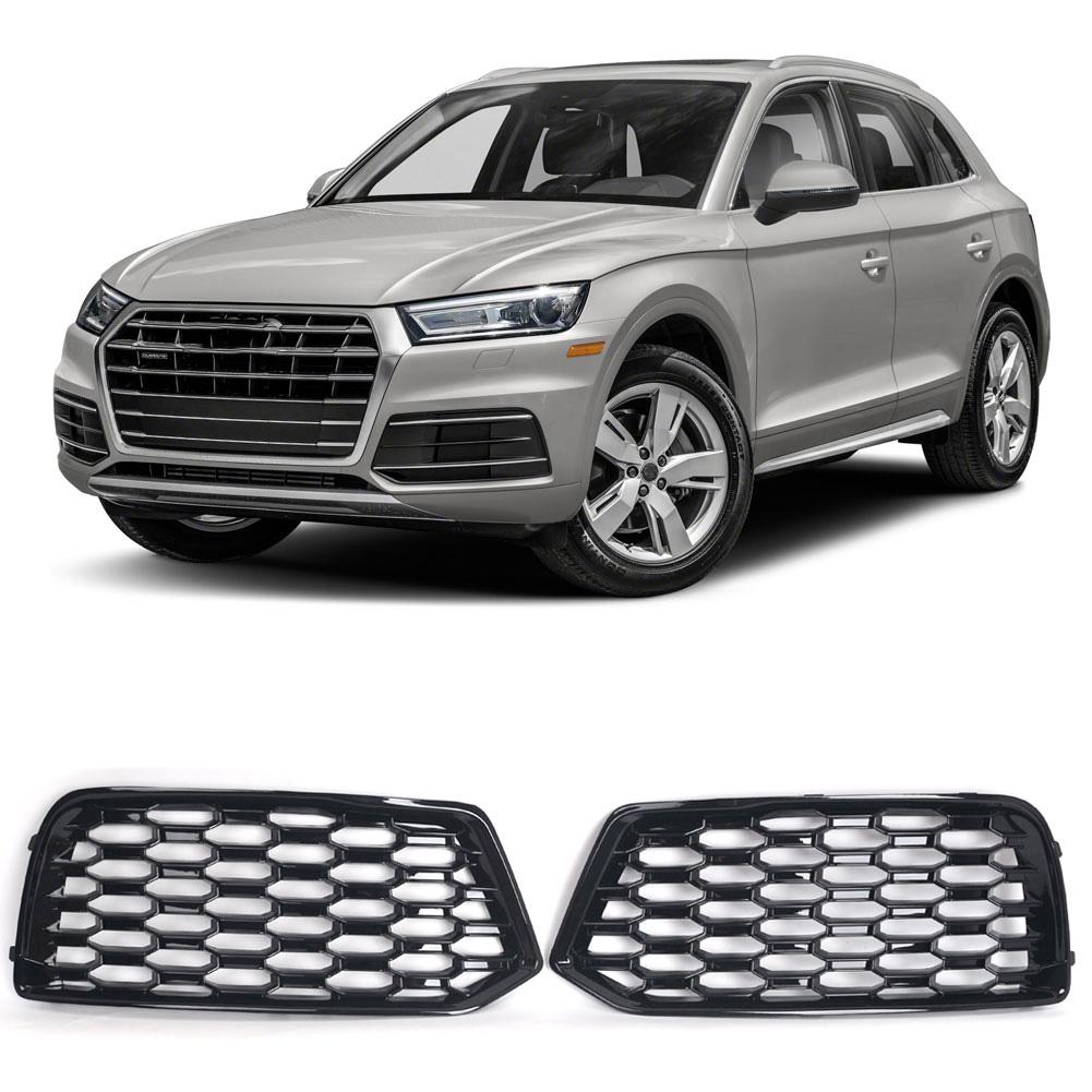 1 Pair Car Front Bumper Lower Grille Grill Fog Lamp Frame Bezel Insert Honeycomb Through-hole Compatible For Q5 2018-2020