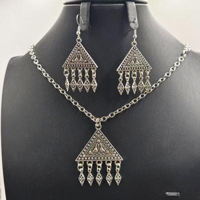 Retro Ethnic Kazakh Triangle Tassel Jewelry Set: Earrings & Necklace