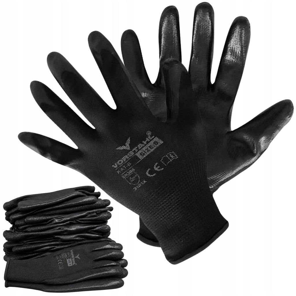 Polyester protective gloves with nitrile, black, 12 pcs, size 8, Vorstahl quality
