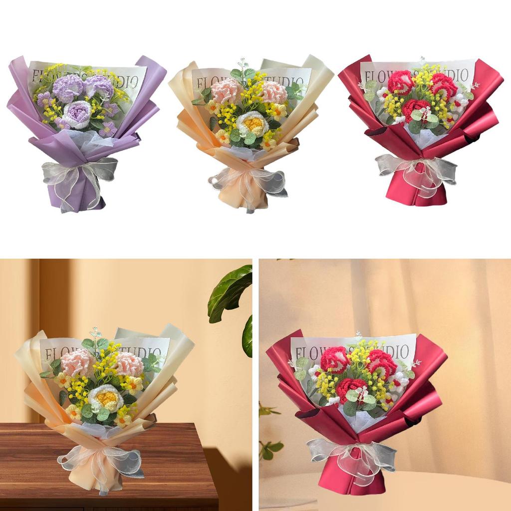 Gypsophila Crochet Flower Bouquet Decor Table Centerpiece Ornament Decorative for Graduation Mother's Day Wedding New Year Her